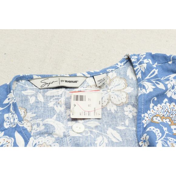 Soft By Avenue Dress Womens Large Linen Blend Sleeveless Floral Summer Casual - Picture 7 of 8